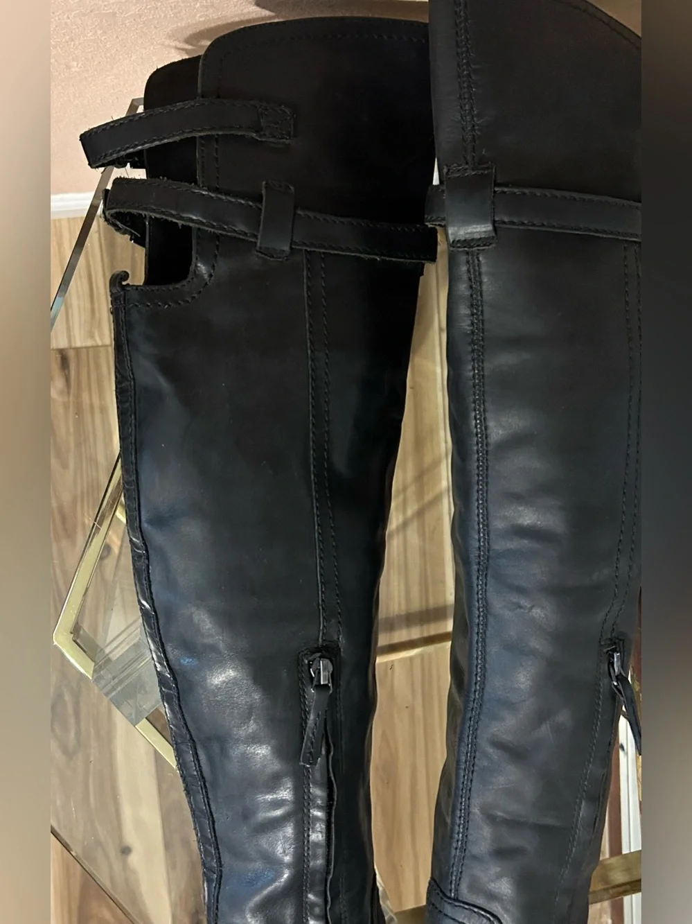 Sam Edelman Black Leather Over-the-Knee Heeled Boots Size 5.5/36
